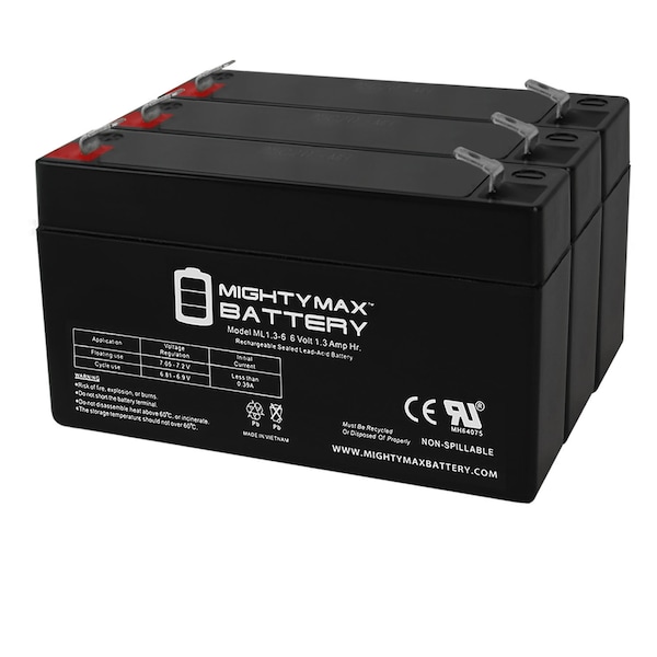 Mighty Max Battery 6V 1.3Ah EnerSys NP1.2-6 Replacement SLA Battery with F1 Term - 3 Pack ML1.3-6MP3991537
